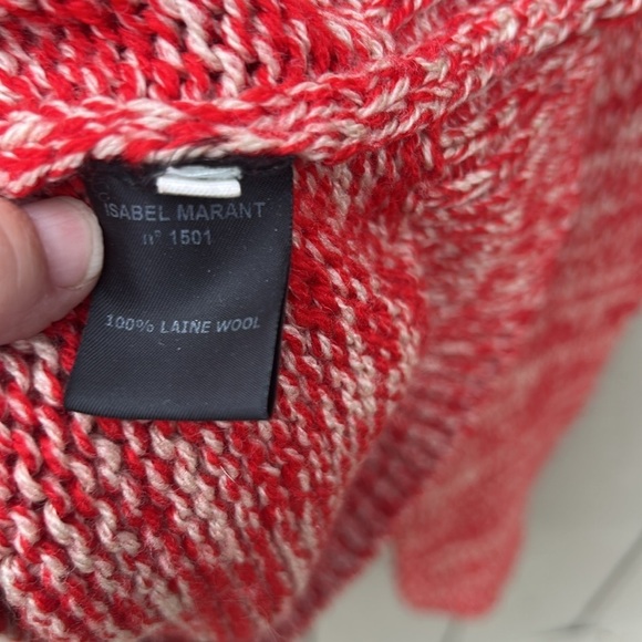 Isabel Marant Etoile Cable Knit Wool Sweater Red and Cream Italian Luxury Sz 38 - Picture 4 of 7